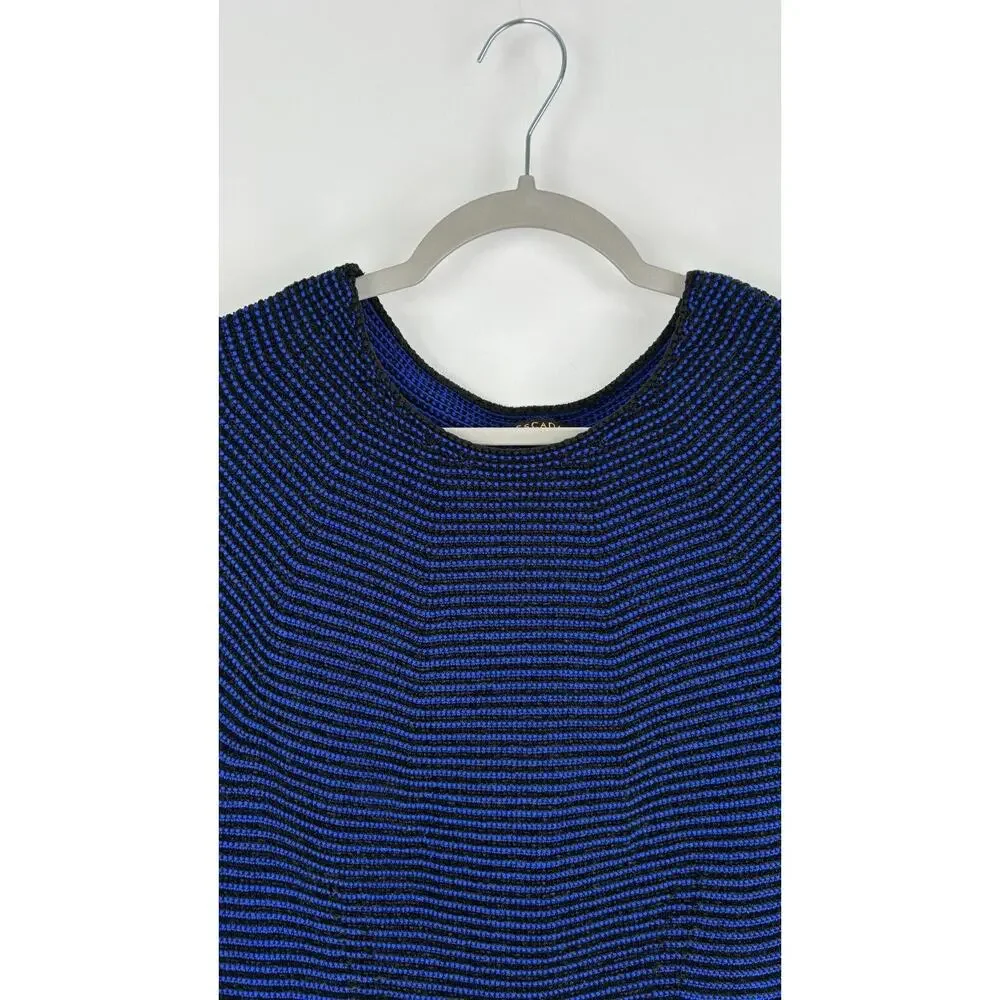 Escada Womens Blue Short Cap Sleeve A Line Dress Round Neck Knit Size XL Black